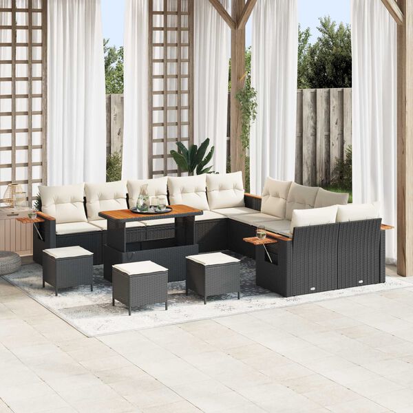 vidaXL Gartensofa-set mit Kissen 14 pcs Schwarz und Creme
