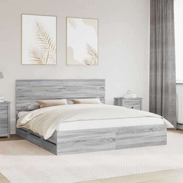 vidaXL Bettrahmen Graues Sonoma 200 x 200 cm Ingenieurs Holz