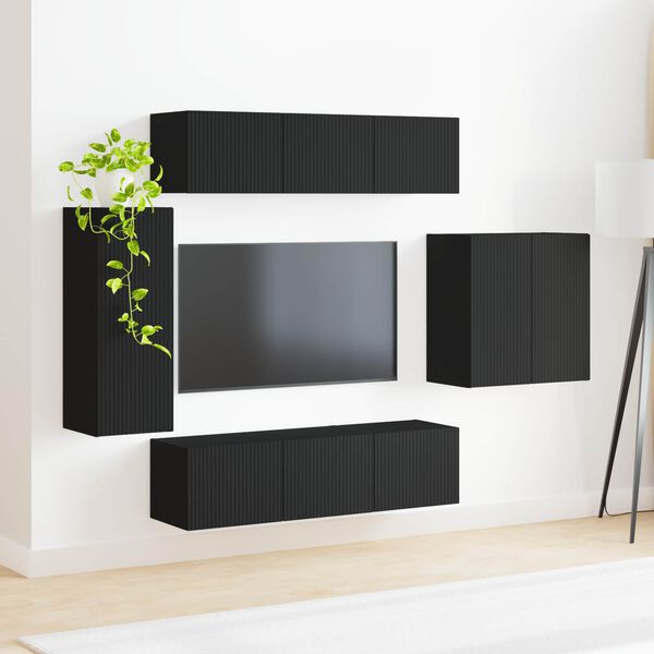 vidaXL TV-Wandregal-Set Wandmontiert 6 pcs Schwarz