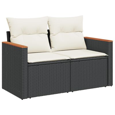 vidaXL 3-tlg. Garten-Sofagarnitur mit Kissen Schwarz Poly Rattan