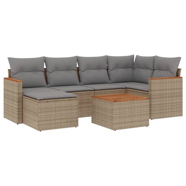 vidaXL 7-tlg. Garten-Sofagarnitur mit Kissen Beige Poly Rattan
