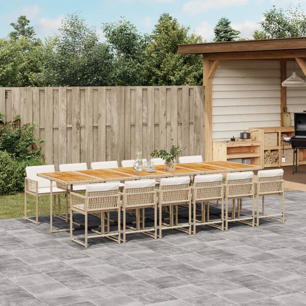 vidaXL 13-tlg. Garten-Essgruppe mit Kissen Beige Poly Rattan