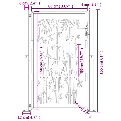 vidaXL Gartentor 105x155 cm Cortenstahl Bambus-Design