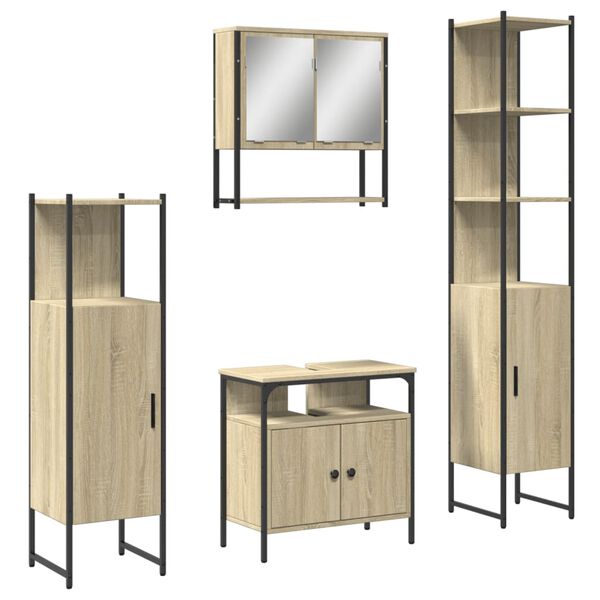 vidaXL 4-tlg. Badm&ouml;bel-Set Sonoma-Eiche Holzwerkstoff