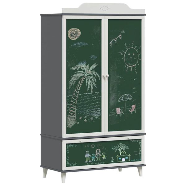 vidaXL Kreidetafel Kleiderschrank ROROS Grau und Wei&szlig; 90 x 45 x 165 cm