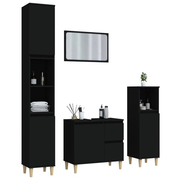 vidaXL 4-tlg. Badm&ouml;bel-Set Schwarz Holzwerkstoff