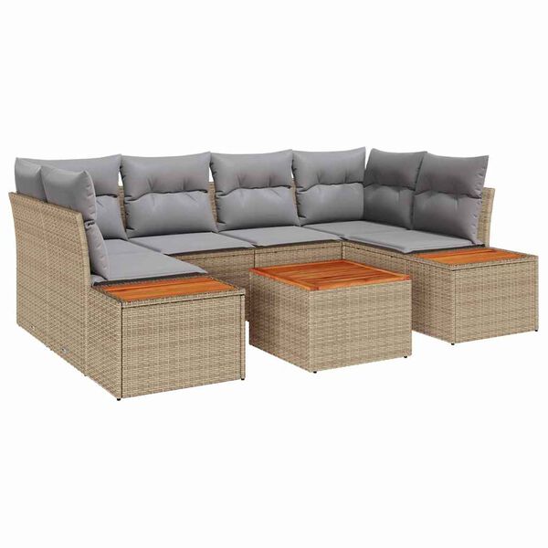 vidaXL Garten-Sofa-Set mit Kissen 7 pcs Beige Poly Rattan