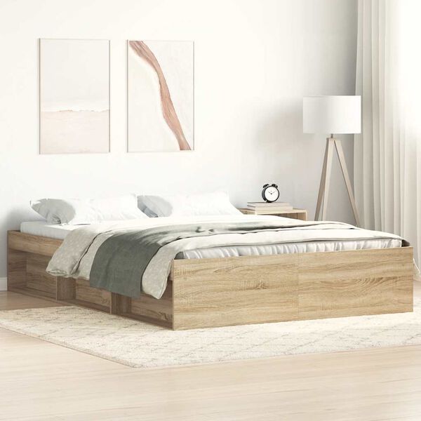 vidaXL Bettgestell Sonoma-Eiche 135x190 cm