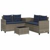 vidaXL Gartensofa mit Tisch und Kissen L-f&ouml;rmig Grau Poly Rattan