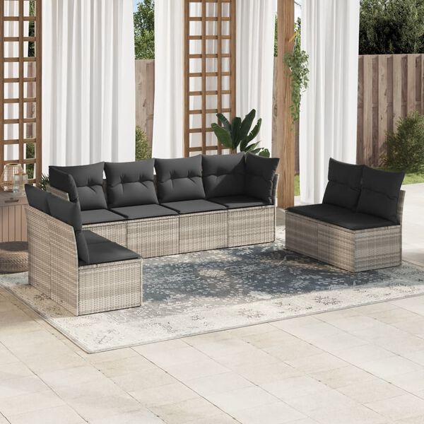 vidaXL 8-tlg. Garten-Sofagarnitur mit Kissen Hellgrau Poly Rattan
