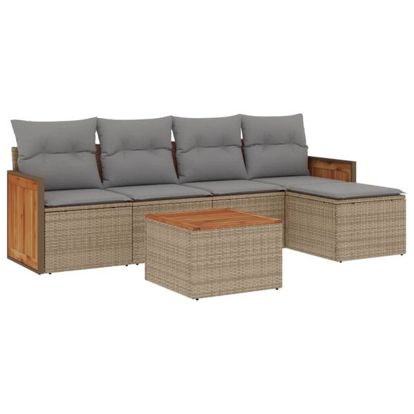 vidaXL 6-tlg. Garten-Sofagarnitur mit Kissen Beige Poly Rattan