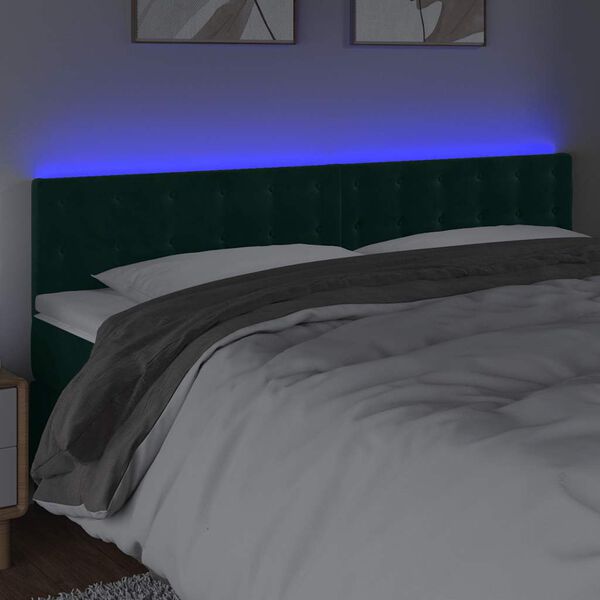 vidaXL LED Kopfteil Dunkelgr&uuml;n 180x5x78/88 cm Samt