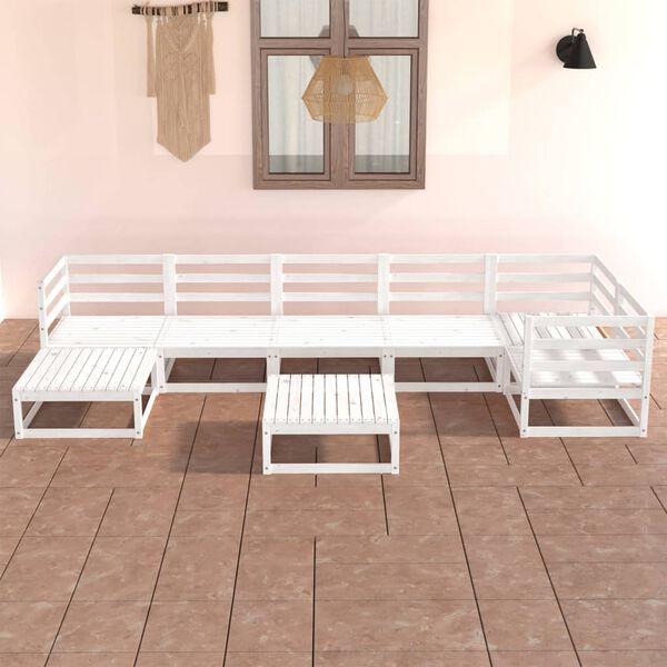 vidaXL 8-tlg. Garten-Lounge-Set Wei&szlig; Kiefer Massivholz