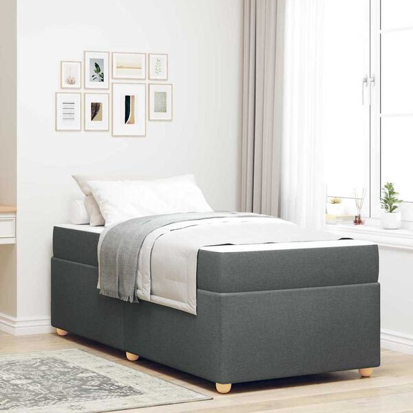 vidaXL Bettrahmen mit Matratze Dunkelgrau 90 x 190 cm Stoff