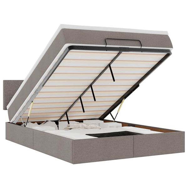 vidaXL Ottomanische Bett mit Matratze & LEDs Taupe 140x190 cm Stoff