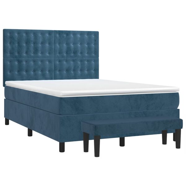 vidaXL Boxspringbett mit Matratze Dunkelblau 140x200 cm Samt