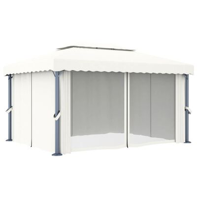 vidaXL Pavillon mit Vorhang 4x3 m Cremeweiß Aluminium