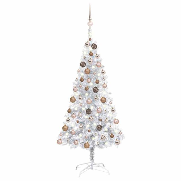 vidaXL K&uuml;nstlicher Weihnachtsbaum Beleuchtung & Kugeln Silber 120 cm
