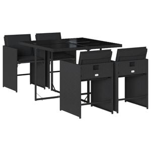 vidaXL 5-tlg. Garten-Essgruppe mit Kissen Schwarz Poly Rattan
