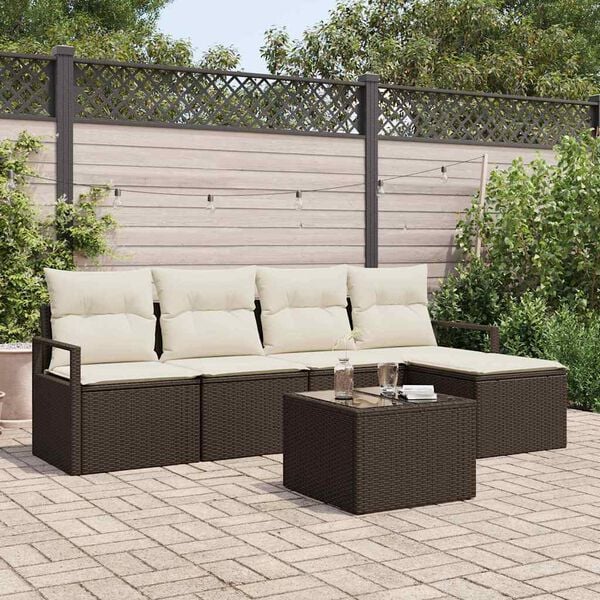 vidaXL Garten-Sofa-Set mit Kissen mit Speicher 6 pcs Braun und Creme