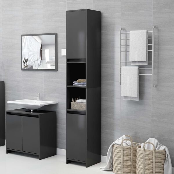 vidaXL Badezimmerschrank Grau 30x30x183,5 cm Holzwerkstoff