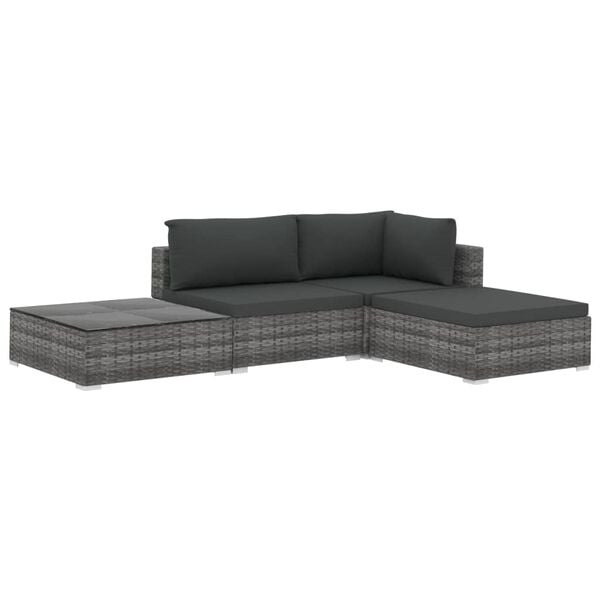 vidaXL 4-tlg. Garten-Lounge-Set mit Auflagen Poly Rattan Grau