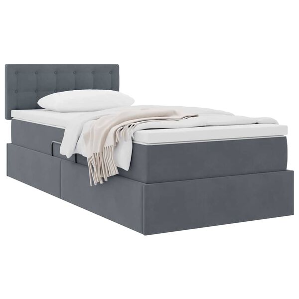 vidaXL Aufbewahrungsbett mit Matratze Dunkelgrau 90 x 190 cm Samt