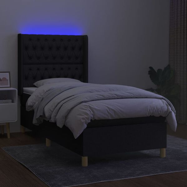 vidaXL Boxspringbett mit Matratze & LED Schwarz 90x200 cm Stoff
