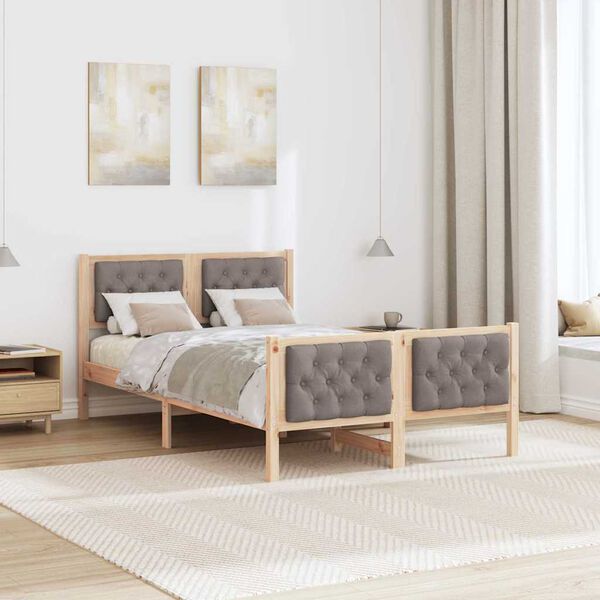 vidaXL Bettrahmen mit Kopfteil Taupe 120 x 190 cm Massives Kiefernholz
