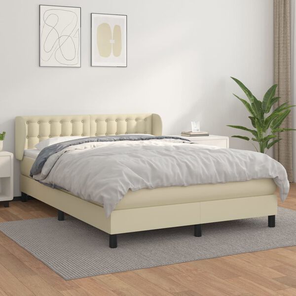 vidaXL Boxspringbett mit Matratze Creme 140x190 cm Kunstleder