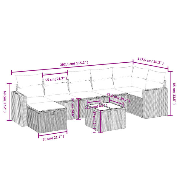 vidaXL 8-tlg. Garten-Sofagarnitur mit Kissen Beige Poly Rattan