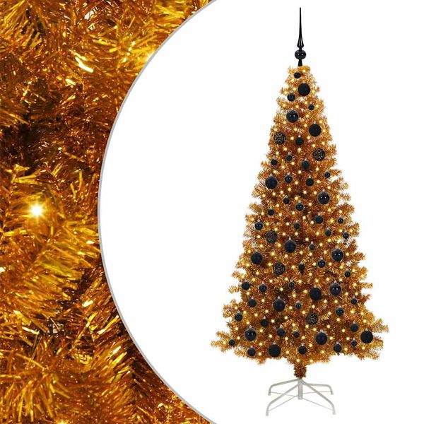 vidaXL Weihnachtsbaum mit 300 LEDs mit St&auml;nder Gold 180 cm PET