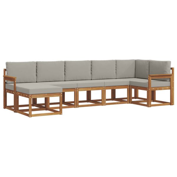 vidaXL Outdoor-Sofagarnitur mit Kissen 7 pcs Nat&uuml;rlich und Hellgrau