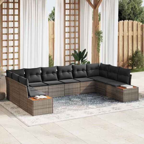 vidaXL Gartensofa-set mit Kissen mit Speicher 10 pcs Grau Polyrattan