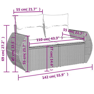 vidaXL 10-tlg. Garten-Sofagarnitur mit Kissen Grau Poly Rattan