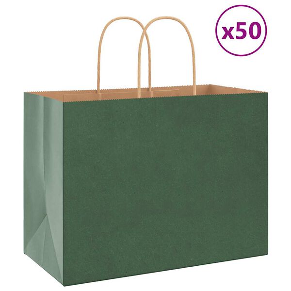 vidaXL Papiertragetaschen 50 Stk. mit Henkeln Gr&uuml;n 32x17x25 cm