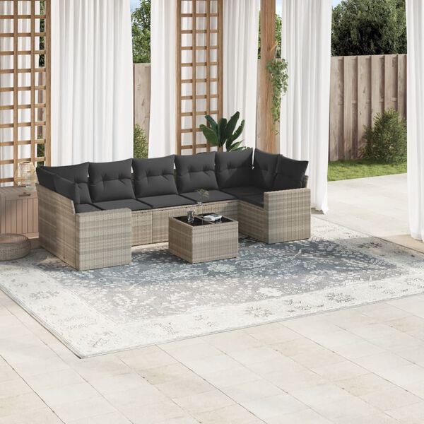 vidaXL 8-tlg. Garten-Sofagarnitur mit Kissen Hellgrau Poly Rattan