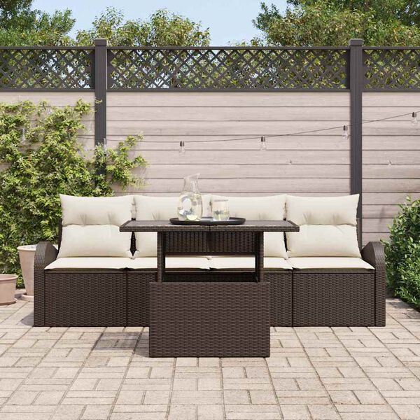 vidaXL Gartensofa-set mit Kissen 5 pcs Braun Poly-Rattan
