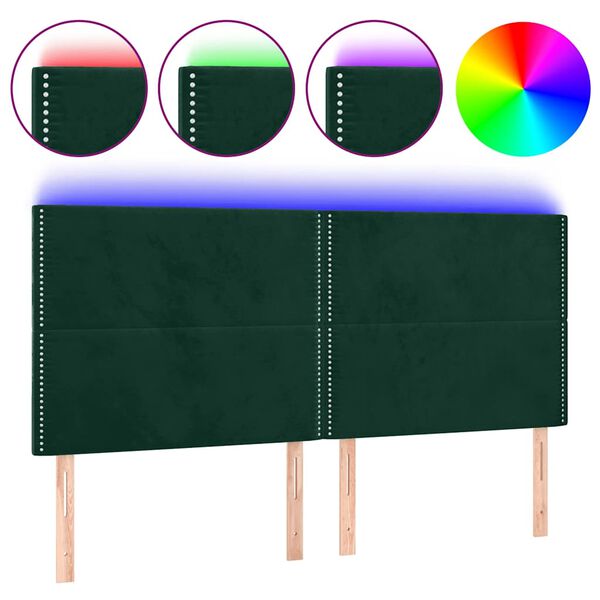 vidaXL LED Kopfteil Dunkelgr&uuml;n 200x5x118/128 cm Samt