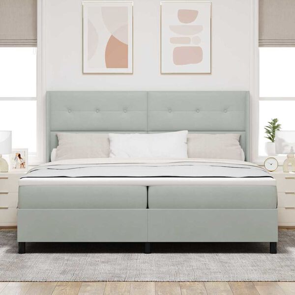 vidaXL Boxspringbett mit Matratze mit LED Hellgrau 200 x 200 cm Samt
