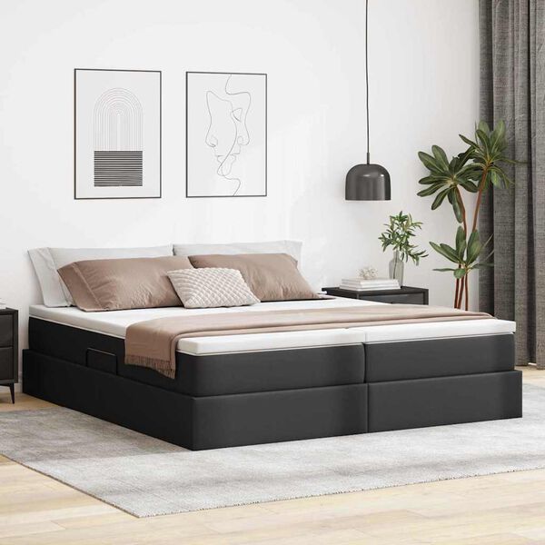 vidaXL Aufbewahrungsbett mit Matratze Schwarz 180 x 200 cm Kunstleder