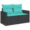 vidaXL 3-teiliges Gartensofa-Set mit Kissen, schwarzes Polyrattan