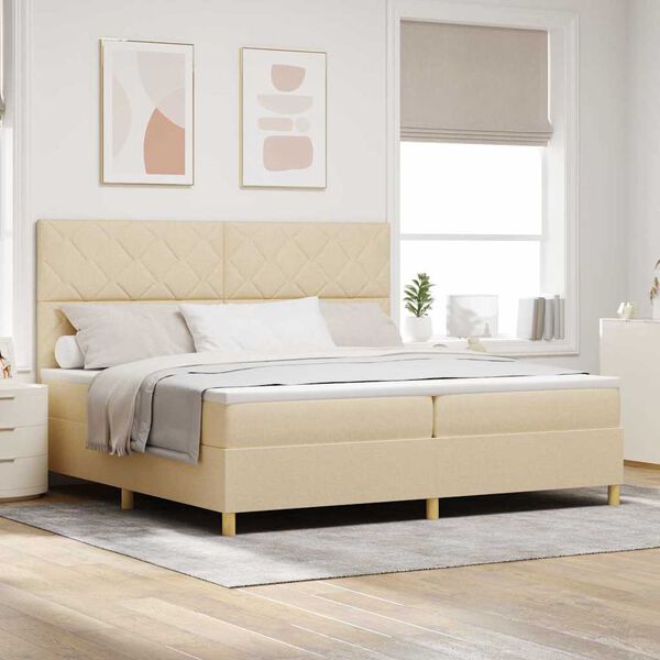 vidaXL Boxspringbett mit Matratze Creme 200 x 200 cm Stoff