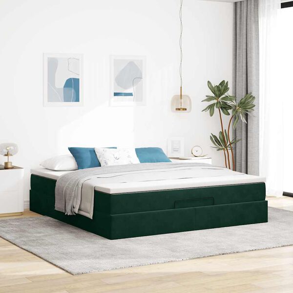 vidaXL Ottoman-Bett mit Matratze Dunkelgr&uuml;n 160x200 cm Samt