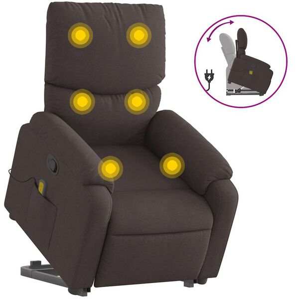 vidaXL Massagesessel mit Aufstehhilfe Dunkelbraun Stoff
