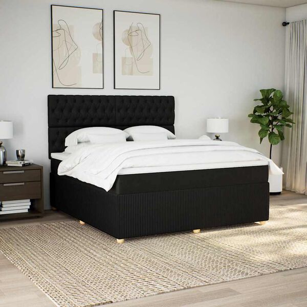 vidaXL Boxspringbett mit Matratze Schwarz 180x200 cm Stoff