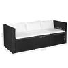 vidaXL 3-Sitzer-Gartensofa Schwarz Poly Rattan mit wei&szlig;en Kissen