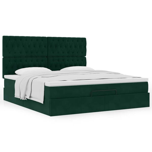 vidaXL Ottoman-Bett mit Matratzen Dunkelgr&uuml;n 180x200 cm Samt
