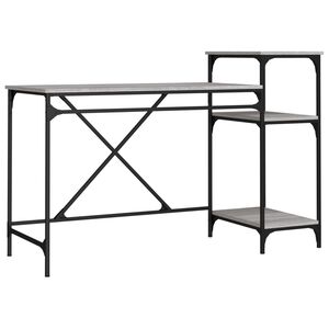 vidaXL Schreibtisch mit Regal Grau Sonoma 135x50x90 cm Holzwerkstoff