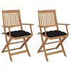 vidaXL Klappbare Gartenst&uuml;hle 2 Stk. mit Kissen Massivholz Akazie